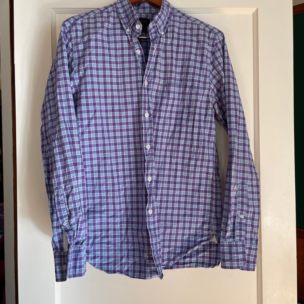 J. Crew Men's Lavender and White Plaid Shirt